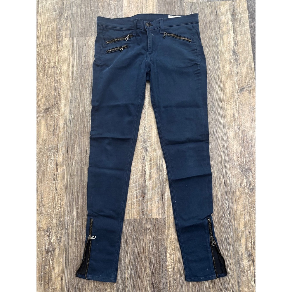Rag & Bone‎ Jean Cadet Blue Moto Skinny Pants Zippers W1522R123 Size 28